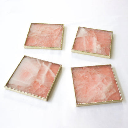 Rose Quartz Agate - Set of 4 Large Square Coasters | Personalised Momentos